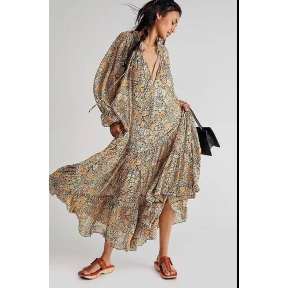 Free People Floral Maxi Dress - Yellow and Blue